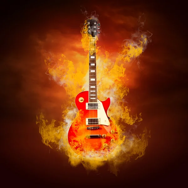 Rock guita in vlammen van brand — Stockfoto