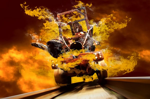 stock image Demon on traine in fire flames oo the speed
