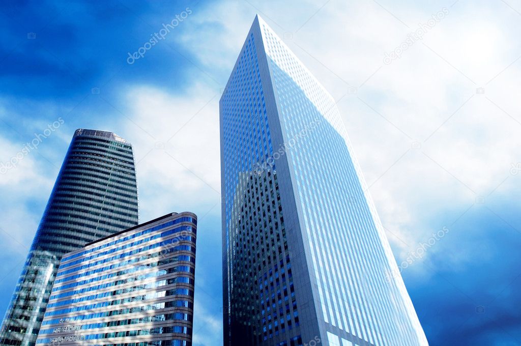 Modern office Skyscrapers on the sunny beautiful sky