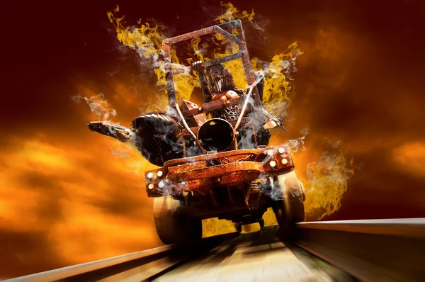 Demone su traino in fiamme di fuoco oo la velocità — Foto Stock