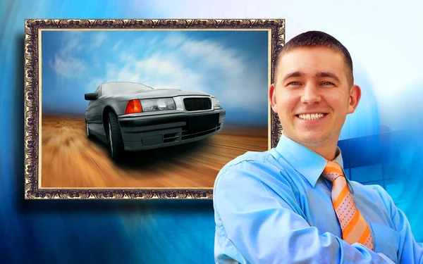 ビジネスの男性グランジ背景で車の画像を見てください。 — ストック写真