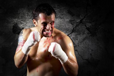 Aggressive boxer with blood on the face clipart