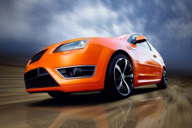 Beautiful orange sport car on road clipart