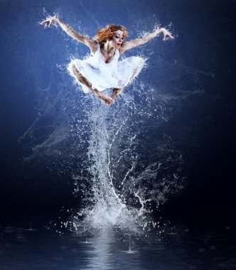 Dancers jump from water with splashes and drops clipart