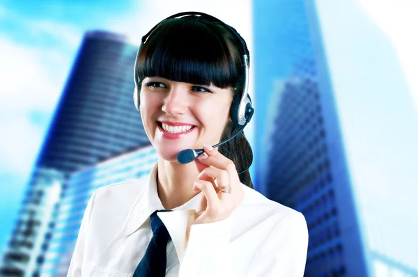Hapiness Businesswoman standing on the business background — Stock Photo, Image