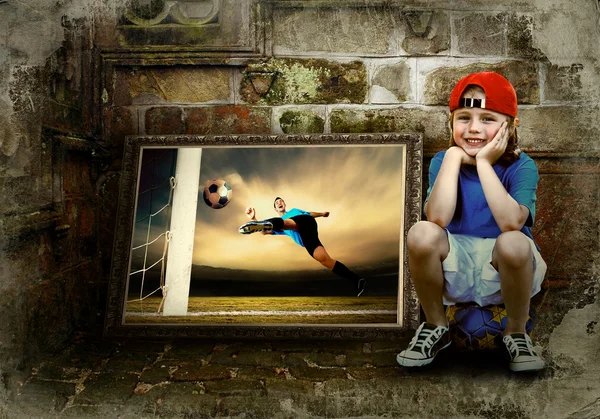 Imagen abstracta del jugador de fútbol en el fondo grunge — Foto de Stock
