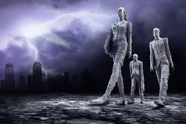 Crisis in world on dark sky with lightning — Stock Photo, Image