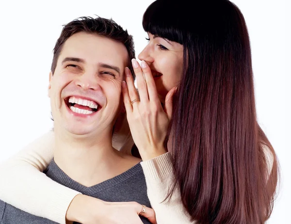 Nahaufnahme des glücklichen Paares isoliert auf dem weißen — Stockfoto