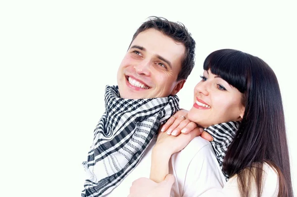 Close-up of happy couple isolated on the white — Stock Photo, Image
