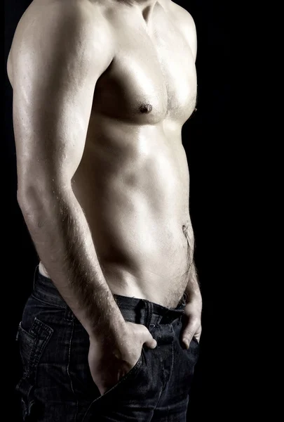 Nudo muscolare modello maschile in jeans — Foto Stock