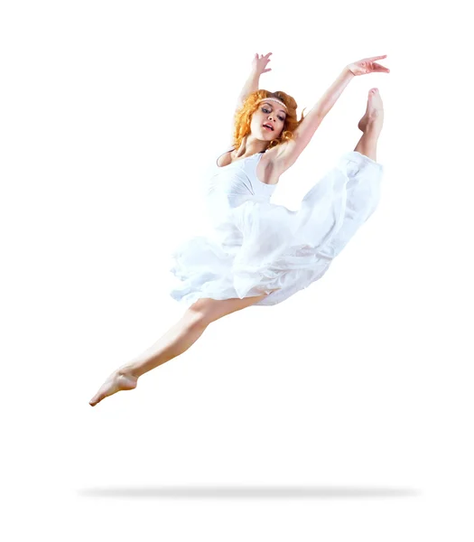 Mulher dançarina salto posando no fundo — Fotografia de Stock