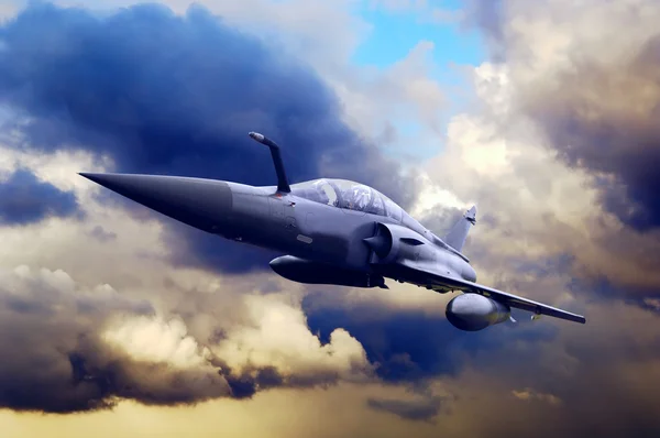 Militära airplan på hastigheten — Stockfoto