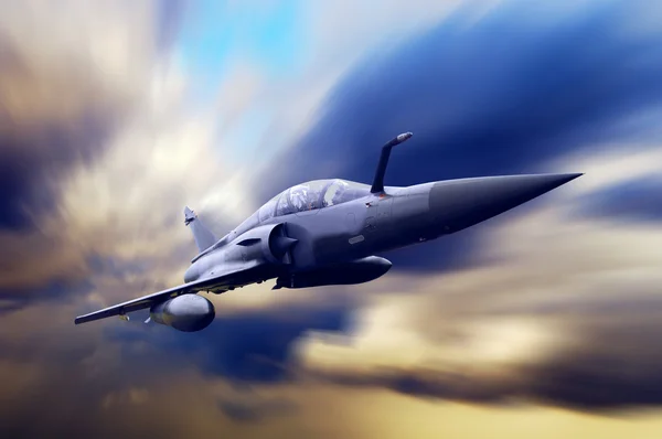 Militära airplan på hastigheten — Stockfoto