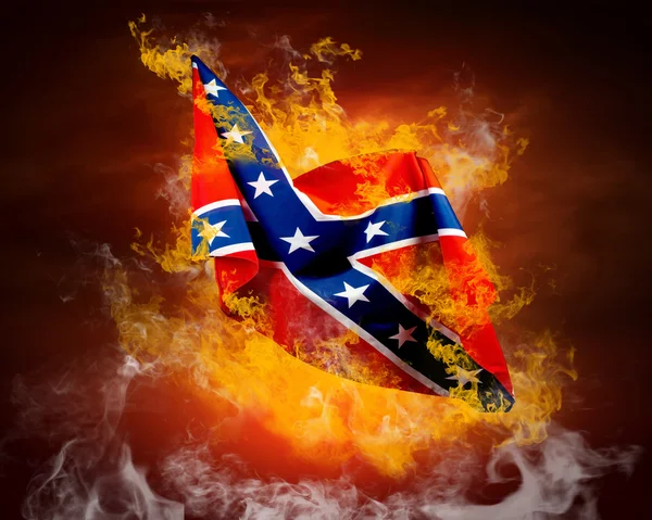 stock image Rock flag around fire flames