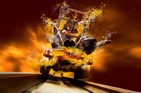 Demone su traino in fiamme di fuoco oo la velocità — Foto Stock