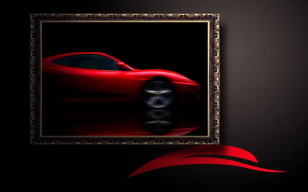 Belo carro esporte vermelho no quadro clássico no fundo escuro — Fotografia de Stock