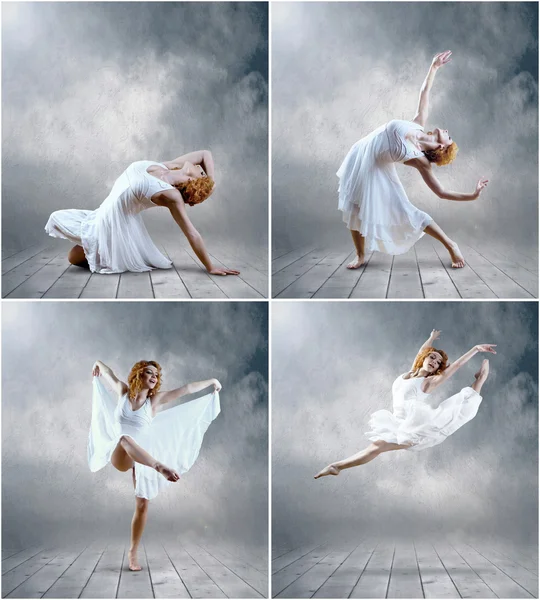 Woman dancer seating posing on background — Stock Photo, Image