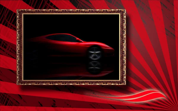 Beautiful red sport car in classic frame on red abstract backgro — Stock Photo, Image
