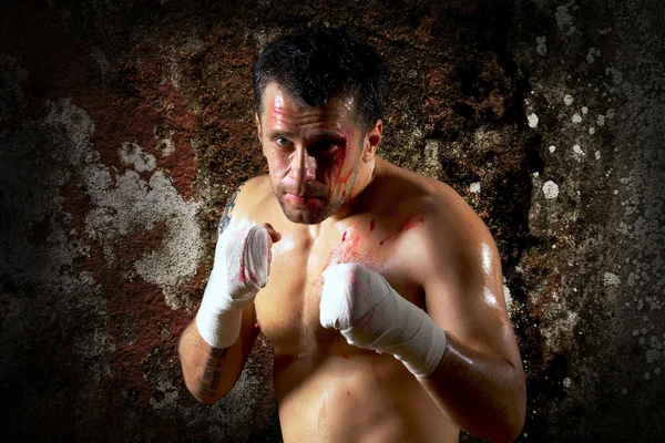 Boxer agressivo com sangue no rosto Fotos De Bancos De Imagens Sem Royalties