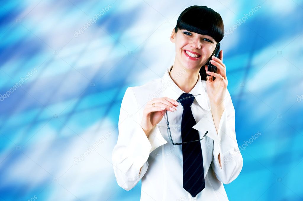 Hapiness Businesswoman standing on the business background