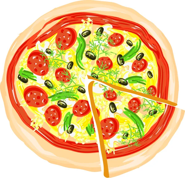 Pizza med en bit pizza Royaltyfria illustrationer
