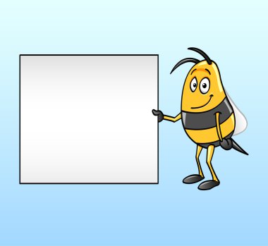 Bee holding a blank board clipart