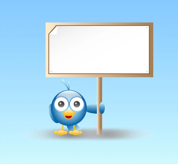 Blue bird holding sign — Stock Vector
