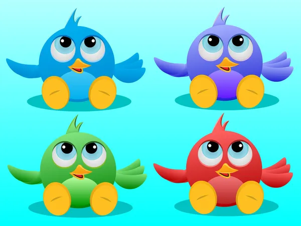 Cztery cute ptaków — Wektor stockowy