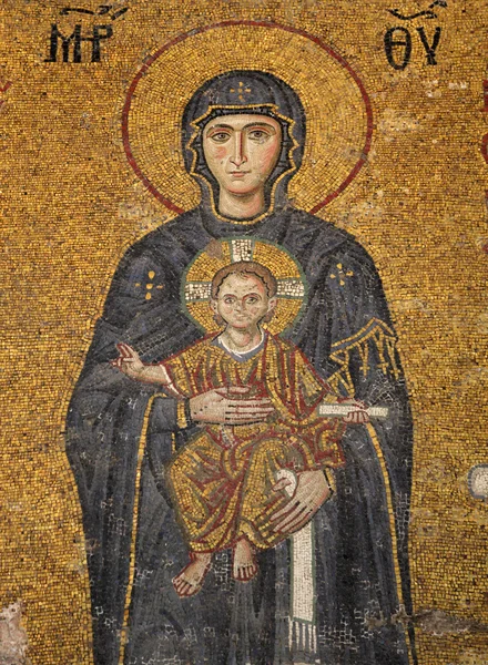 Mozaika Dziewicy Maryi i Jezusa Chrystusa w świątyni hagia Sofia, istanbul, Turcja — Zdjęcie stockowe