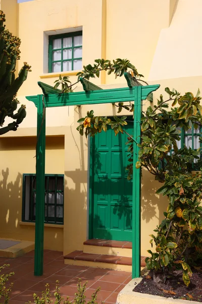 Ház bejáratának zöld ajtó — Stock Fotó