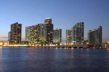 Downtown Miami at night clipart