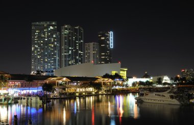 Miami Bayside Marina at night, Florida USA clipart