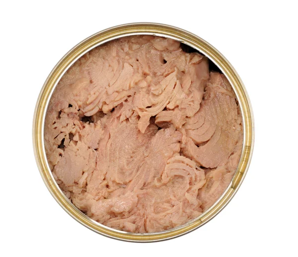 Kan met tonijn geïsoleerd op witte achtergrond — Stockfoto