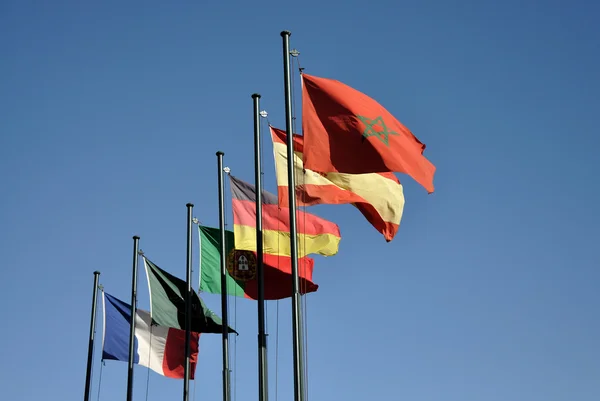 Marrakech európai országok zászlói — Stock Fotó