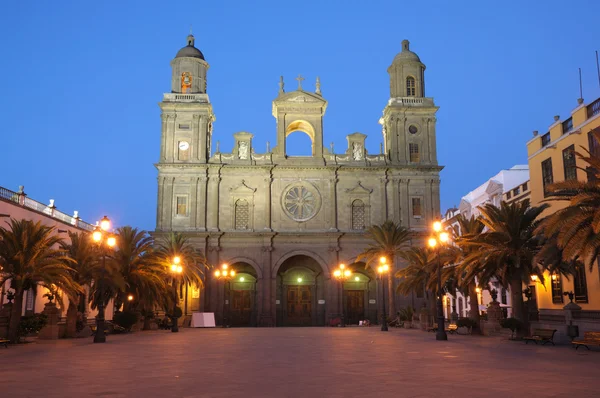 Katedrála Santa ana v noci. Las palmas de gran canaria, Španělsko — Stock fotografie
