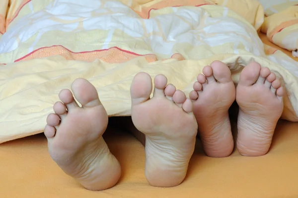 stock image Feet of a couple in bed