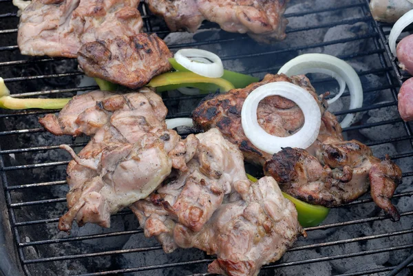 Penutup BBQ dengan daging dan sayuran — Stok Foto