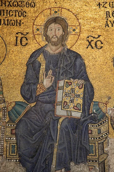 耶稣基督镶嵌在圣索非亚大教堂圣索菲亚清真寺、 土耳其伊斯坦布尔 — 图库照片