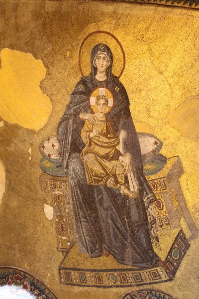 Jungfru Maria och jesus Kristus mosaik i hagia Sofia-moskén, istanbul Turkiet — Stockfoto