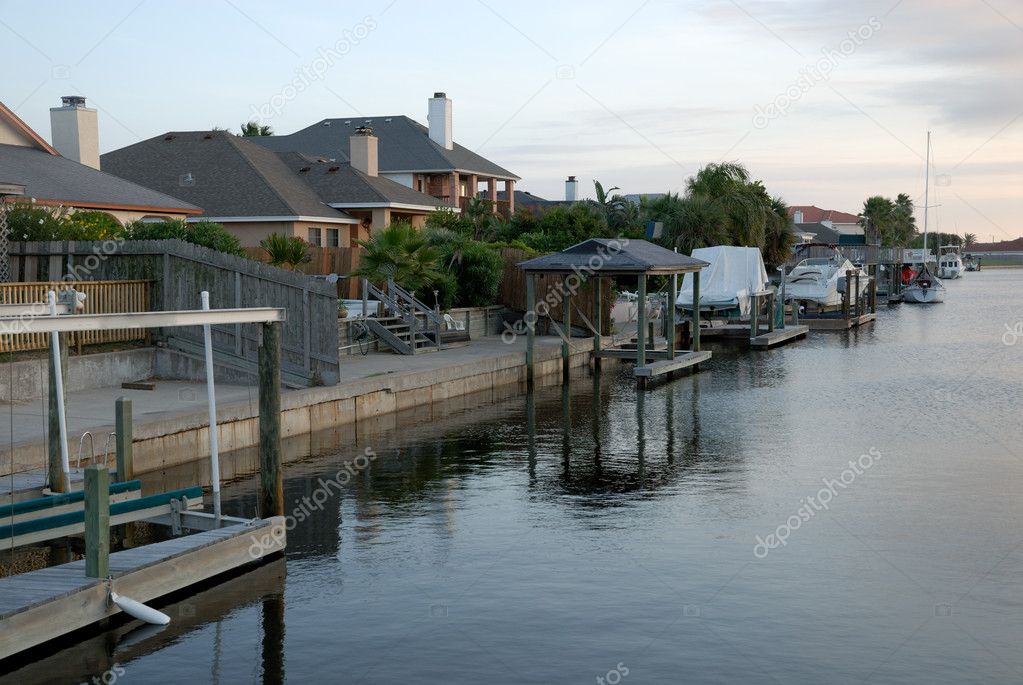 Houses on the channel, Padre Island, Texas Stock Photo by ©philipus 6393493