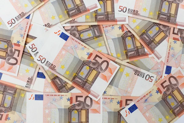 Fifty euro banknotes background — Stock Photo, Image