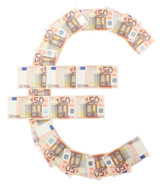 Signo de euro hecho de billetes de 50 euros — Foto de Stock