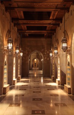 Archway inside of the Sultan Qaboos Grand Mosque in Muscat, Oman clipart