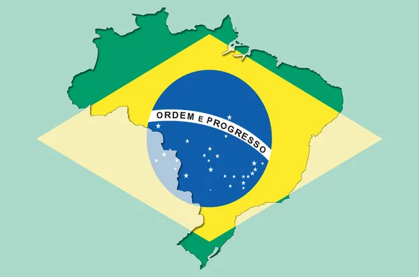 Mapa esquemático de Brasil con bandera brasileña transparente en backgr — Foto de Stock