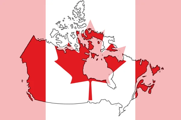 在 backgro 中的透明加拿大国旗与加拿大的大纲地图 — 图库照片
