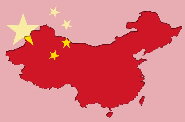 Umrisskarte von China mit transparenter chinesischer Flagge im Hintergrund — Stockfoto
