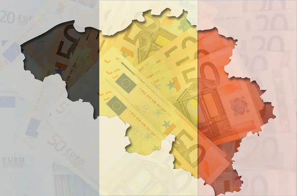Mapa geral da Bélgica com notas de euro transparentes em atraso — Fotografia de Stock