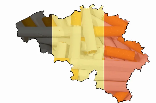 Outline map of Belgium with transparent cigarettes in background — Stock Photo, Image