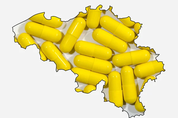 Mapa do esboço de Bélgica com pílulas no fundo — Fotografia de Stock