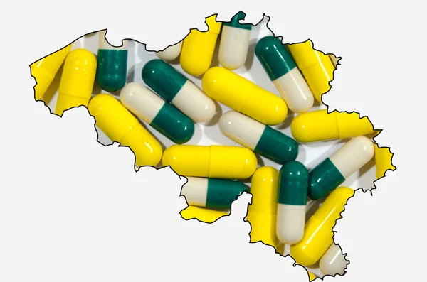 Overzicht van de selecteur van België met pillen op achtergrond — Stockfoto